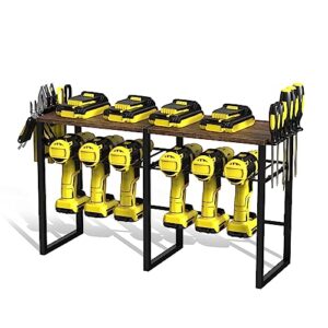 OUSHENG Bench Top Power Tool Organizer, Garage Organization and Storage, 6 Drill Holder, Heavy Duty Metal Cordless Tool Utility Rack for Workbench, Workshop, Gifts for Husband Men Dad Father Him