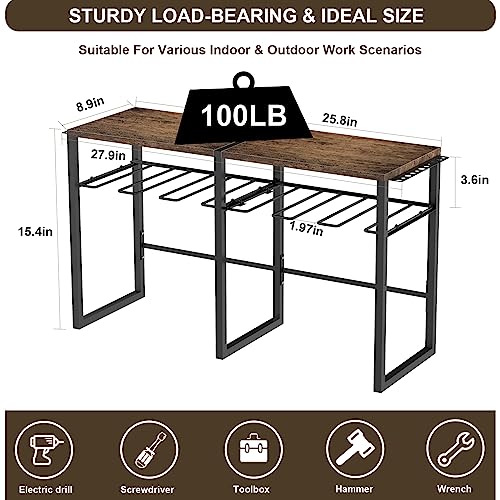 OUSHENG Bench Top Power Tool Organizer, Garage Organization and Storage, 6 Drill Holder, Heavy Duty Metal Cordless Tool Utility Rack for Workbench, Workshop, Gifts for Husband Men Dad Father Him