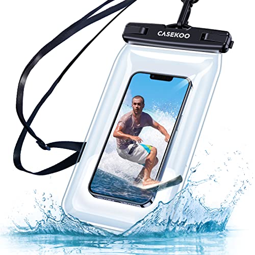 CASEKOO [Never Leak & Anti-Lost] Floating Waterproof Phone Pouch [Ultra Large Back-air Bag] 115FT Water Proof Cell Phone Case for iPhone 14/13/12 Pro Max Samsung S23/S22 Ultra Up to 8''Black