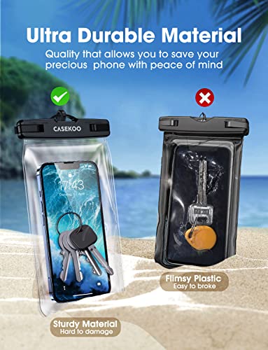 CASEKOO [Never Leak & Anti-Lost] Floating Waterproof Phone Pouch [Ultra Large Back-air Bag] 115FT Water Proof Cell Phone Case for iPhone 14/13/12 Pro Max Samsung S23/S22 Ultra Up to 8''Black