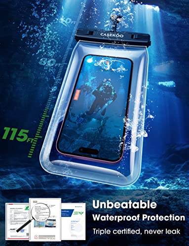 CASEKOO [Never Leak & Anti-Lost] Floating Waterproof Phone Pouch [Ultra Large Back-air Bag] 115FT Water Proof Cell Phone Case for iPhone 14/13/12 Pro Max Samsung S23/S22 Ultra Up to 8''Black