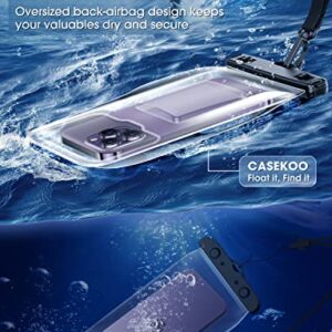 CASEKOO [Never Leak & Anti-Lost] Floating Waterproof Phone Pouch [Ultra Large Back-air Bag] 115FT Water Proof Cell Phone Case for iPhone 14/13/12 Pro Max Samsung S23/S22 Ultra Up to 8''Black