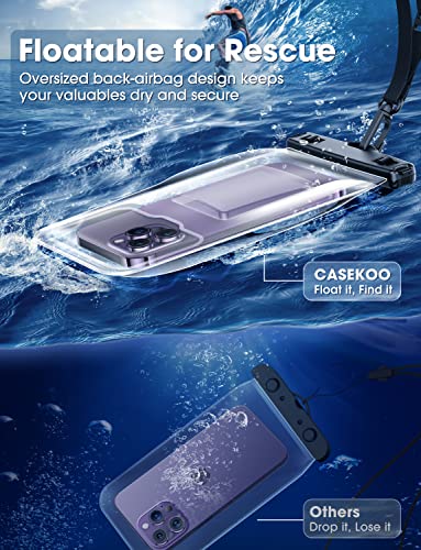 CASEKOO [Never Leak & Anti-Lost] Floating Waterproof Phone Pouch [Ultra Large Back-air Bag] 115FT Water Proof Cell Phone Case for iPhone 14/13/12 Pro Max Samsung S23/S22 Ultra Up to 8''Black