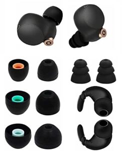replacement for sony wf-c500/wf-1000xm4/wf-1000xm3 silicone eartips ear tips,jnsa replacement earbuds tips compatible with sony wf wi xba etc. s/m/l + triple flange + hook ear tips 5 pairs black