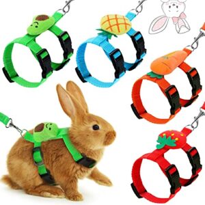 4 sets adjustable bunny rabbit harness and leash set small pet cute vest harness leash ferret harness guinea pig harness ferret leash with decorations for bunny kitten puppy, small pets (fruit)