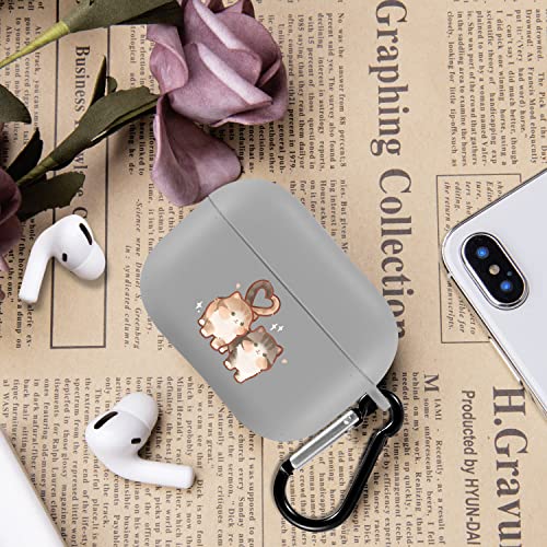 JOYLAND Love Cat Case Compatible with Airpods Pro Gray Soft TPU Cover, Supports Wireless Charging Shockproof Protective Case for Airpods Pro