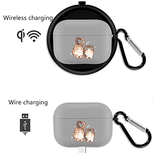 JOYLAND Love Cat Case Compatible with Airpods Pro Gray Soft TPU Cover, Supports Wireless Charging Shockproof Protective Case for Airpods Pro