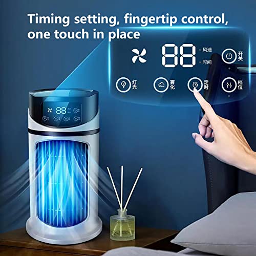 Portable Air Conditioner Fan Strong Air Flow Personal USB Air Cooler Fan RGB Colorful Light 5-Speed Multi-Function Timing Air Conditioning Fan Home Dormitory Office Desktop Humidification Electric Fan