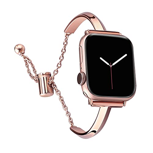 PlusRoc Stainless Steel Band Compatible with Apple Watch Band 38mm 40mm 41mm iWatch SE Series 8 7 6 5 4 3 2 1, Slim Versatile Bangle Bracelet for Women, Copper