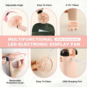 YOSHENMO Mini Handheld Fan,Portable Personal Desk Fan 5 Speed Adjustable,5000mAh Battery Operated Rechargeable USB Quiet Cooling Fans with Base for Women Girls Kids Outdoor Hiking Camping Trip(Pink)