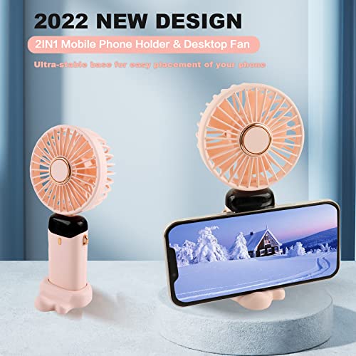 YOSHENMO Mini Handheld Fan,Portable Personal Desk Fan 5 Speed Adjustable,5000mAh Battery Operated Rechargeable USB Quiet Cooling Fans with Base for Women Girls Kids Outdoor Hiking Camping Trip(Pink)