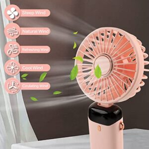 YOSHENMO Mini Handheld Fan,Portable Personal Desk Fan 5 Speed Adjustable,5000mAh Battery Operated Rechargeable USB Quiet Cooling Fans with Base for Women Girls Kids Outdoor Hiking Camping Trip(Pink)