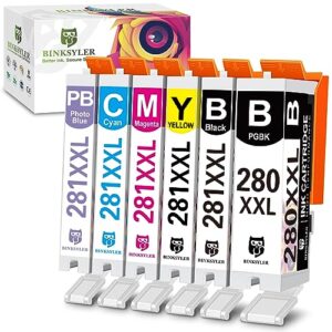 binksyler 280 281 xxl ink cartridges replacement for canon pgi-280xxl cli-281xxl pgi 280 cli 281 xxl work for canon pixma ts8320 ts9120 ts8120 ts8220 ts8222 (pgbk/bk/photo blue/c/m/y) 6 pack