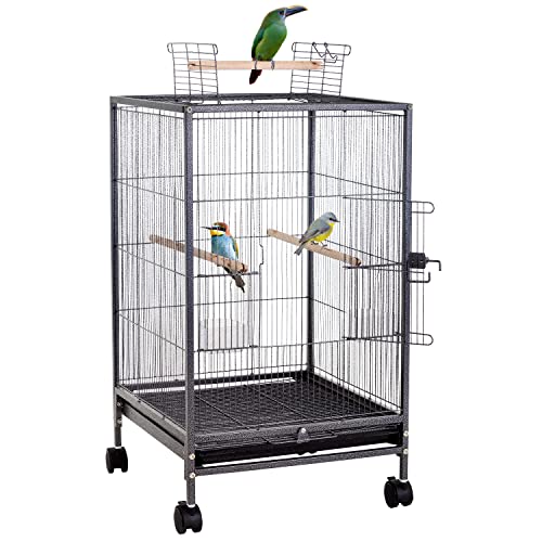 35-inch Wrought Iron Flight Bird Cage for Cockatiels Parakeets Pigeons Parrot Lovebird with Rolling Stand Bird Playground