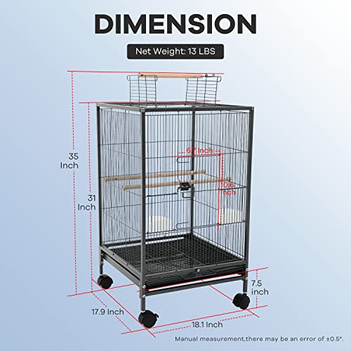 35-inch Wrought Iron Flight Bird Cage for Cockatiels Parakeets Pigeons Parrot Lovebird with Rolling Stand Bird Playground