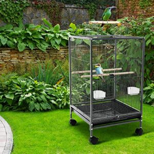 35-inch Wrought Iron Flight Bird Cage for Cockatiels Parakeets Pigeons Parrot Lovebird with Rolling Stand Bird Playground