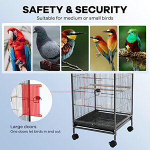 35-inch Wrought Iron Flight Bird Cage for Cockatiels Parakeets Pigeons Parrot Lovebird with Rolling Stand Bird Playground