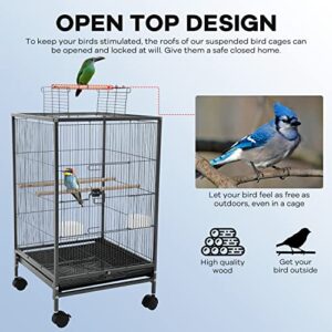 35-inch Wrought Iron Flight Bird Cage for Cockatiels Parakeets Pigeons Parrot Lovebird with Rolling Stand Bird Playground