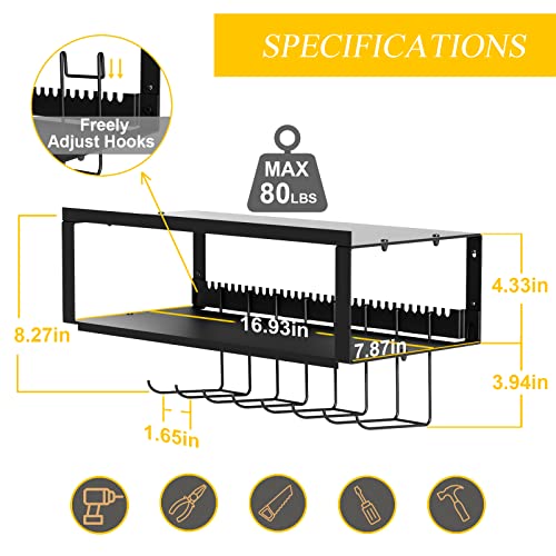 SRIWATANA Power Tool Organizer Wall Mounted, 2-Tier Heavy Duty Metal Storage Rack for Handheld and Power Tools, Utility Holder, Cordless Drill Storage, Black