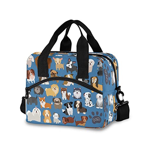 HUXINO Animal Dog Cute Paw Print Reusable Lunch Bag for Women, Insulated Lunch Box Cooler Containers Organizer Zipper Lunch Tote Bag Handbag for School Office Picnic Men Kids Adults Children