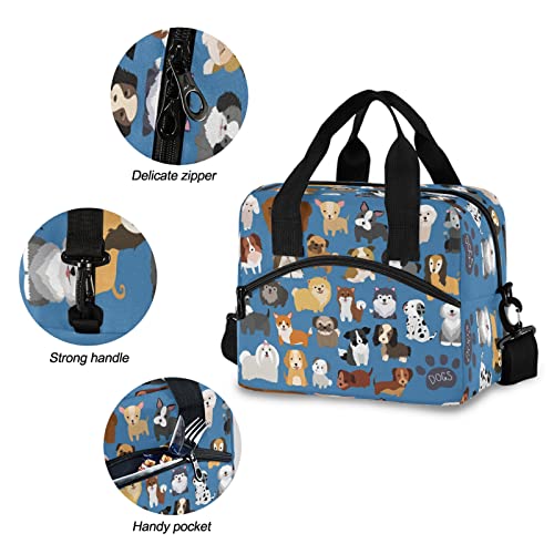 HUXINO Animal Dog Cute Paw Print Reusable Lunch Bag for Women, Insulated Lunch Box Cooler Containers Organizer Zipper Lunch Tote Bag Handbag for School Office Picnic Men Kids Adults Children