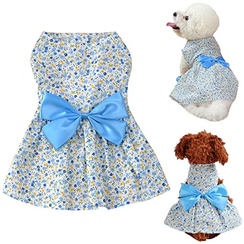 Brocarp Dog Dress- Puppy Floral Princess Dresses, Dog Dress Bowknot Tutu Skirt, Thin Cute Pet Summer Clothes Apparel for Small Medium Girl Dogs Cats Kitten, Dog Flower Sundress Doggy Outfit Costume