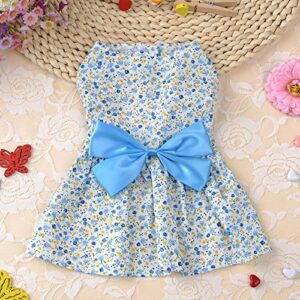 Brocarp Dog Dress- Puppy Floral Princess Dresses, Dog Dress Bowknot Tutu Skirt, Thin Cute Pet Summer Clothes Apparel for Small Medium Girl Dogs Cats Kitten, Dog Flower Sundress Doggy Outfit Costume