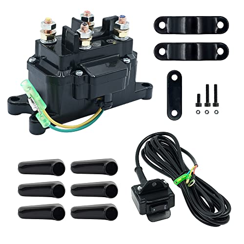 12V Winch Solenoid Relay Contactor, Warn Winch Rocker Thumb Switch Kit with 6 Protecting Caps for ATV UTV Replace Part# 63070 2875714 62135