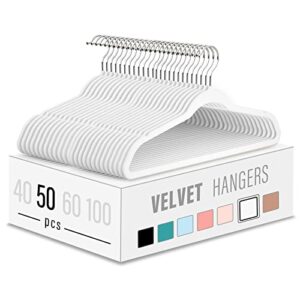 velvet clothes hangers (50 pack) heavy duty durable suit hanger vibrant color hangers lightweight space saving coat hangers for closet -white