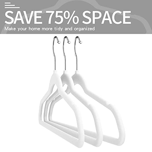 Velvet Clothes Hangers (50 Pack) Heavy Duty Durable Suit Hanger Vibrant Color Hangers Lightweight Space Saving Coat Hangers for Closet -White