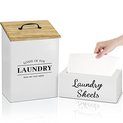 Unistyle Dryer Sheet Holder & Lint Bin Set,Wooden Dryer Sheet Dispenser,Magnetic Lint Bin for Laundry Room Organization and Storage,Fabric Softener Dispenser Laundry Pods Container for Laundry Decor