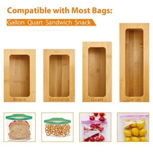 Ziplock Bag Organizer for Kitchen Drawer, 4 PACK Storage Bag Organizer ,Bamboo Food Storage Bag Holder Compatible with Ziploc, Solimo, Glad, Hefty, for Gallon, Quart, Sandwich & Snack Variety Size Bag (Natural)