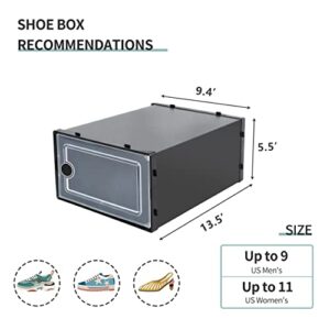 Hrrsaki 15 Pack Shoe Storage Boxes, Black Plastic Stackable Shoe Organizer Boxes with Front Opening Lids, Ventilation and Dust-proof, Shoe Container Boxes for Closet, Bedroom, Bathroom, Fit for Women/Men Size 9(13” x 9” x 5.5”)