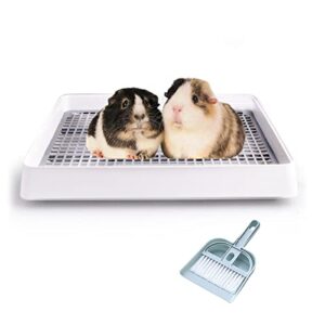 rabbit litter box with grate, super large guinea pig litter pan for cage, bunny restroom litter tray small animals toilet potty trainer for rabbit hamster ferret rats guinea pigs hedgehog