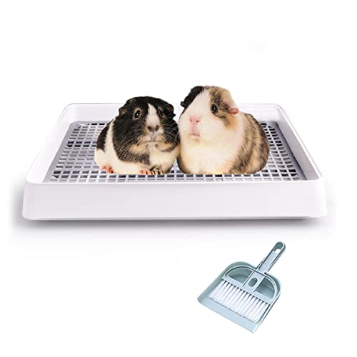 Rabbit Litter Box with Grate, Super Large Guinea Pig Litter Pan for Cage, Bunny Restroom Litter Tray Small Animals Toilet Potty Trainer for Rabbit Hamster Ferret Rats Guinea Pigs Hedgehog