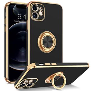 BENTOBEN iPhone 12 Case, Slim Lightweight 360° Ring Holder Kickstand Support Car Mount Shockproof Women Men Non-Slip Protective Case for iPhone 12 6.1", Black/Gold