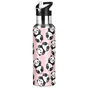 alaza pink pandas water bottle with straw lid vacuum insulated stainless steel thermo flask water bottle 20oz
