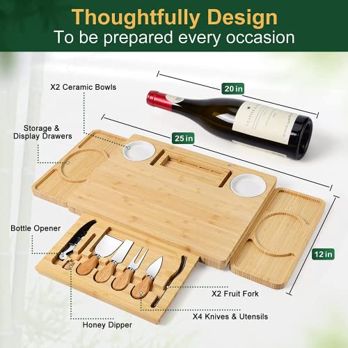 ROCIRLAB Bamboo Charcuterie Boards (25"×12"×1.3") and Knife Set for Outdoor & Kitchen, Unique Women Gifts for Christmas, Wedding, Thanksgiving, Anniversary, House Warming Gifts New Home…