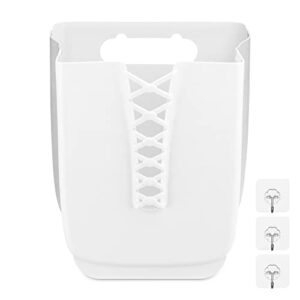 Navaris Collapsible Plastic Laundry Basket - Hanging Hamper for Bathroom, Small Spaces - Wall Mounted Storage Large 30L (7.9 Gallon) Capacity - White