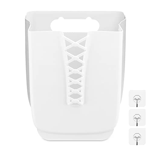 Navaris Collapsible Plastic Laundry Basket - Hanging Hamper for Bathroom, Small Spaces - Wall Mounted Storage Large 30L (7.9 Gallon) Capacity - White