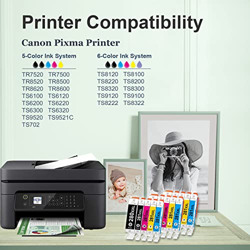 MS DEER Compatible Ink Cartridges 280 and 281 Replacement for Canon PGI-280XXL CLI-281XXL 280 XXL 281 XXL for Canon Pixma TR7520 TR8520 TS6120 TS6220 TS8120 TS8220 TS9120 TS9520 TS702 (15 Combo Pack)