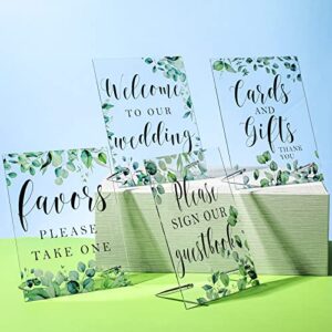 set of 4 acrylic wedding signs wedding reception decorations with stand clear table decoration signs with holder for ceremony event party display entrance card sign table centerpiece decor 7 x 9 inch