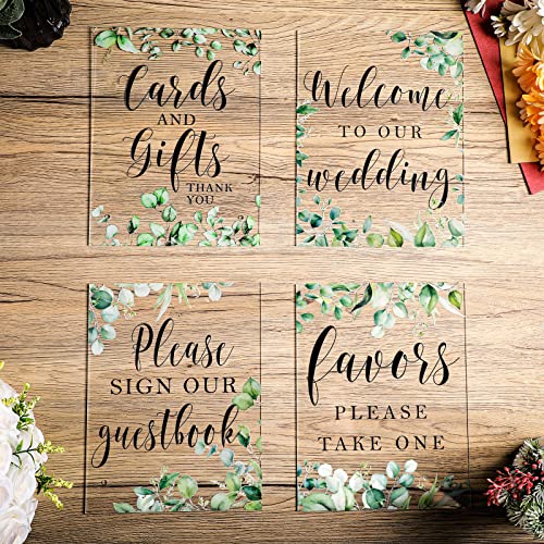 Set of 4 Acrylic Wedding Signs Wedding Reception Decorations with Stand Clear Table Decoration Signs with Holder for Ceremony Event Party Display Entrance Card Sign Table Centerpiece Decor 7 x 9 Inch