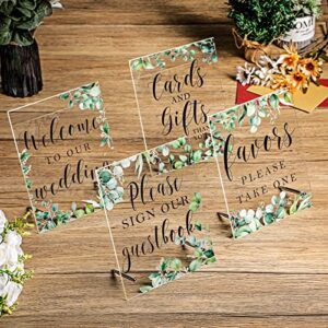 Set of 4 Acrylic Wedding Signs Wedding Reception Decorations with Stand Clear Table Decoration Signs with Holder for Ceremony Event Party Display Entrance Card Sign Table Centerpiece Decor 7 x 9 Inch