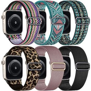 wjk compatible with apple watch band 44mm for women men, sport stretchy nylon straps compatible with apple watch bands 38mm 40mm 41mm 49mm 45mm 42mm for iwatch ultra se series 8 7 6 5 4 3 2 1, 6 packs