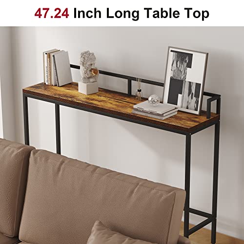 Yusong 47" Long Sofa Table, Narrow Console Table Behind Couch, Tall Bar Tables Enterway Table, Small Skinny Foyer Table for Living Room Home Office Bar, Rustic Brown