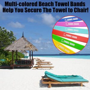 FRYPLS Beach Towel Bands,Durable UV-Resistant Silicone Towel Holder Clips Accessories for Summer Vacation,Suitable for Most Size of Chairs,Not Easy to Break(6 Pack)