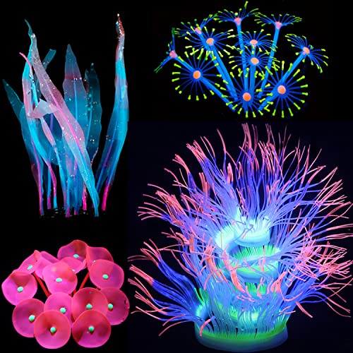 Danmu Glowing Effect Silicone Aquarium Decorations Fish Tank Decoration Coral Aquarium Decorations 4 Pack