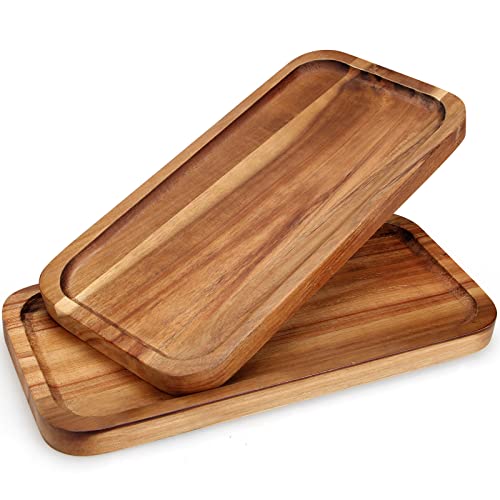 2 Pcs Rectangular Wooden Platters for Food Party Decorative Serving Tray Acacia Wood Cheese Charcuterie Board Rectangle Dessert Dishes Dinner Plates for Decor Snack Appetizer Platter