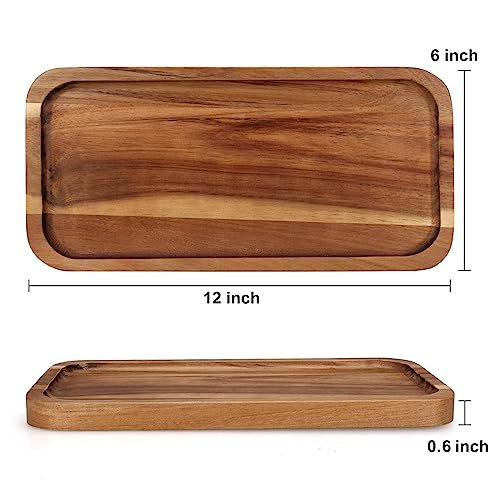 2 Pcs Rectangular Wooden Platters for Food Party Decorative Serving Tray Acacia Wood Cheese Charcuterie Board Rectangle Dessert Dishes Dinner Plates for Decor Snack Appetizer Platter